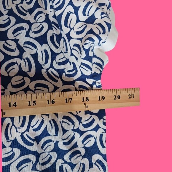 Lands End Womens Collared Casual Polo Shirt Blue/White Hats Print Size PMedium - Picture 6 of 10